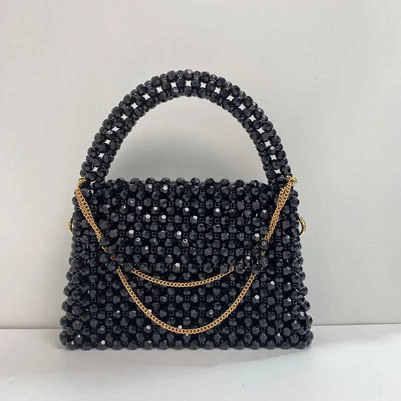 Customized Bead Bag Blue Black Hand-woven Transparent Bag Top-handle Purses and Handbags Unique Design Ladies Party Handbags