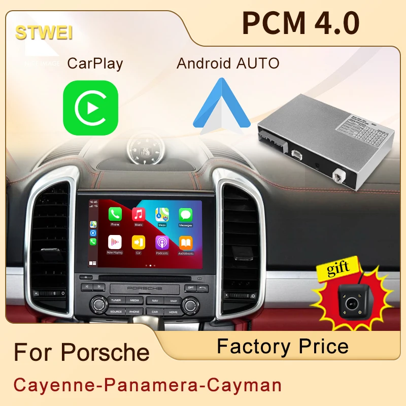 Stwei caixa carplay sem fio para porsche pcm 4.0 2017-2018 cayenne panamera cayman espelho link android câmera reversa automática