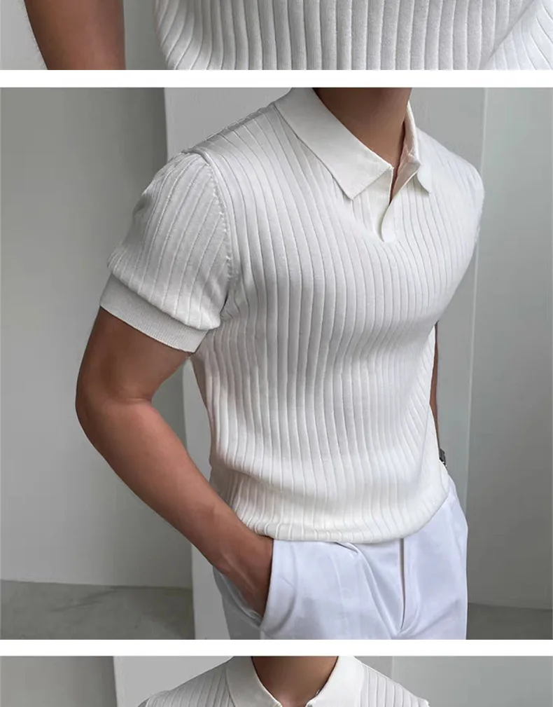 Herren Sommer Slim Fit Poloshirt mit Kragen, Jungen Koreanischer Stil, Einfarbiges Kurzarm-Freizeitoberteil, Herren Casual Pendler Leichtgewicht-Hemd – Detail 12