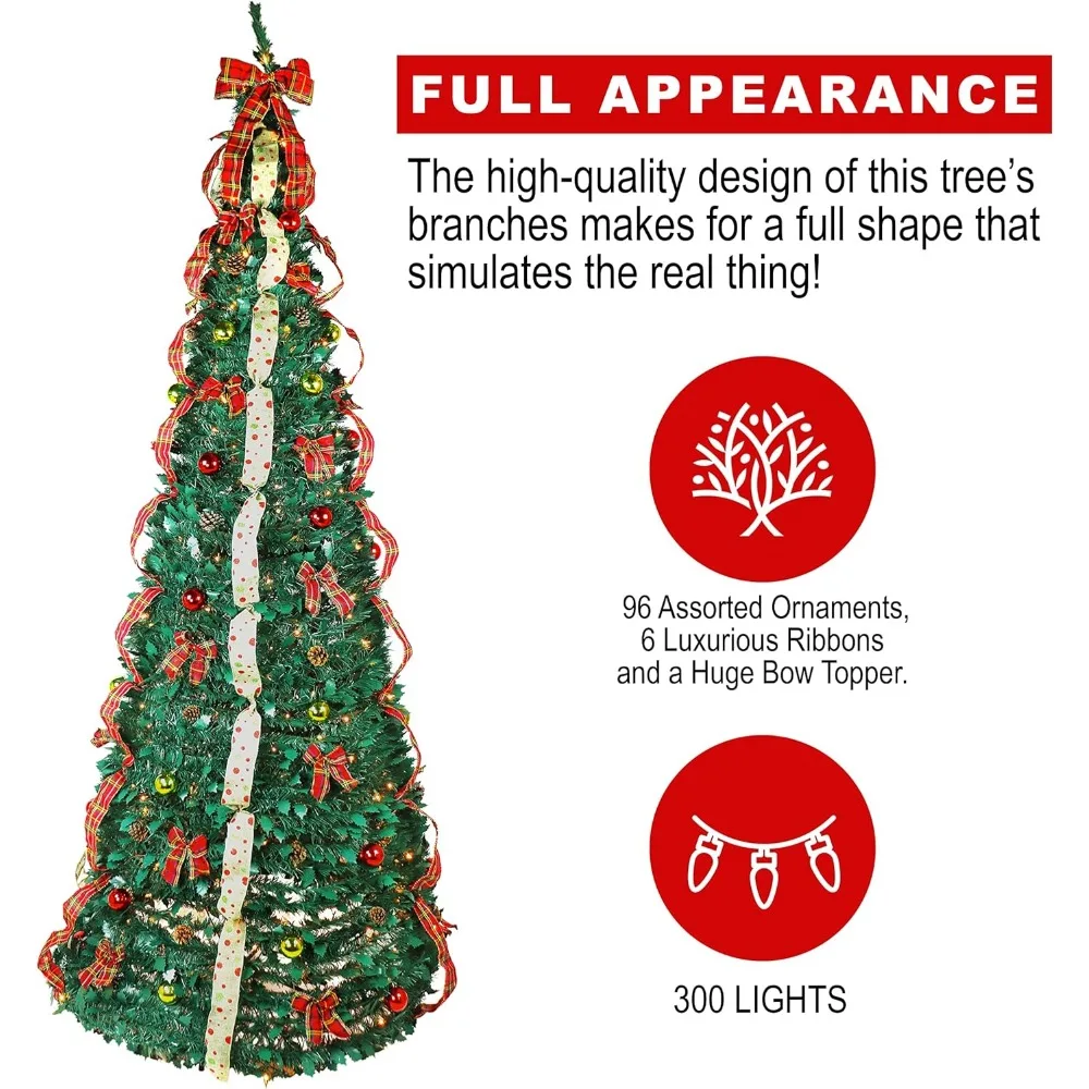 Christmas Tree, 9 Ft Pull Up Pop Up Includes Holiday Decorations, Ornaments, Pinecones, Stand and Warms Lights,Christmas Trees