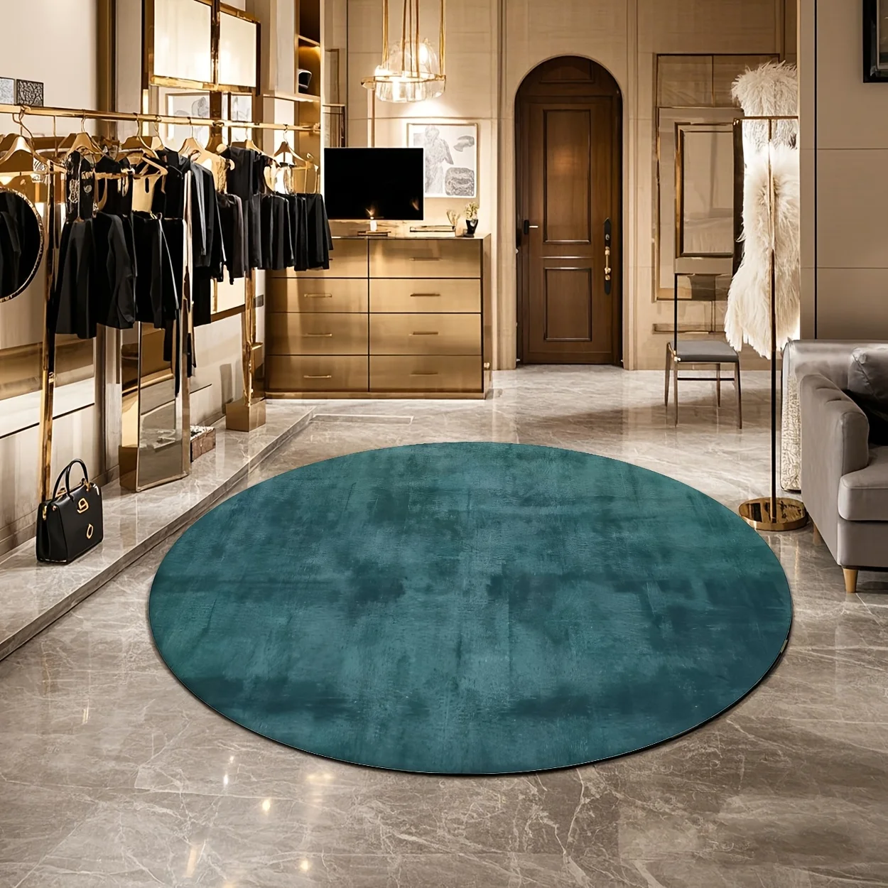 Festive Clean Solid Motif Circular Rug Decorative Non Slip Door Mat Versatile Accent For Gym Dance Studio Room