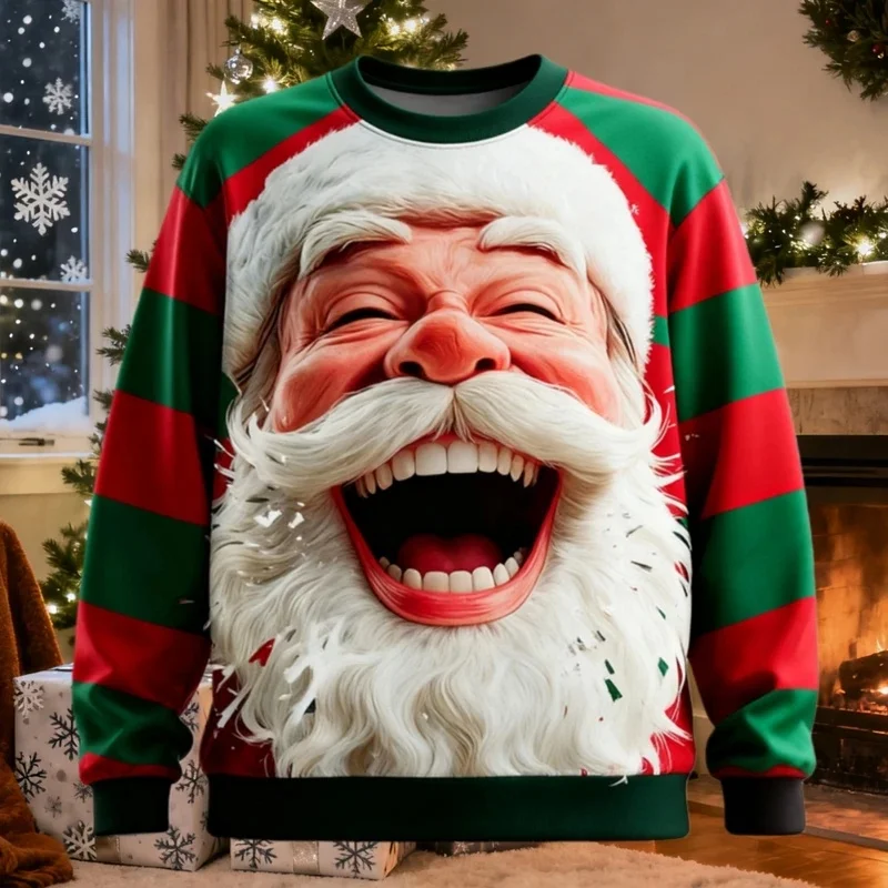Funny Christmas Sweatshirt for Men Santa Claus Graphic Fashion Autumn Streetwear Loose Sweatshirt Unisex Pullover Holiday Tops