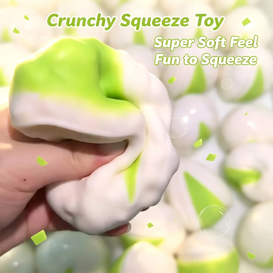 1-2PCS Crispy Pistachio Squishy Stress Ball Round Blocks Filled ASMR ADHD Fidget Toy Crunchy Squeeze Toy for Gift