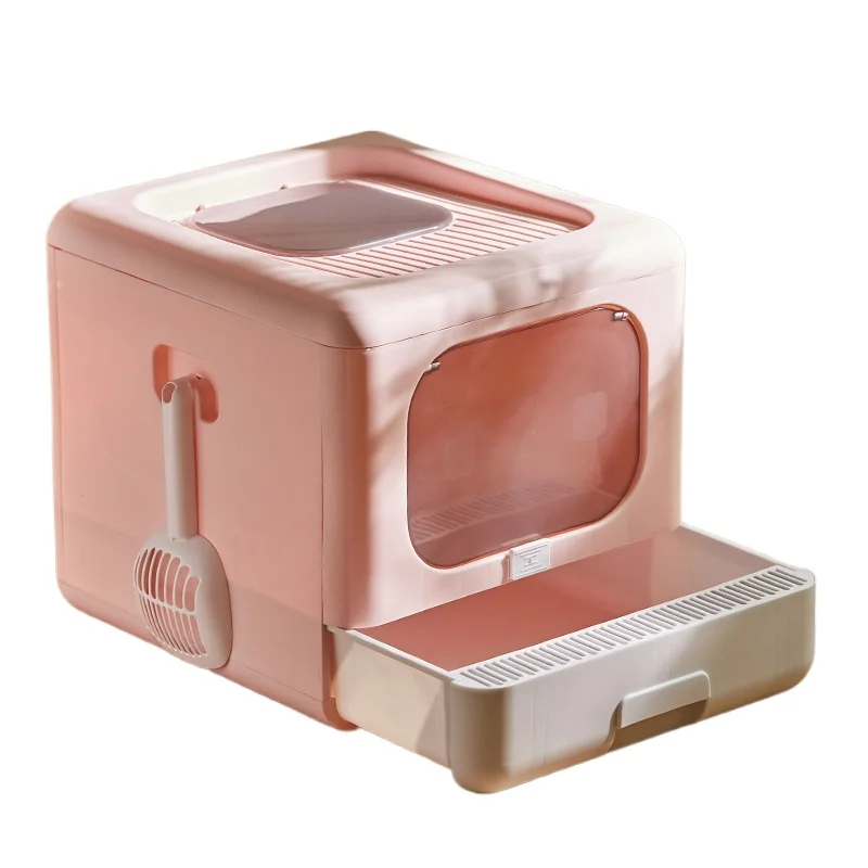 

Splash Proof Large Enclosed Cat Litter Box with Odor Control Foldable Plastic Style