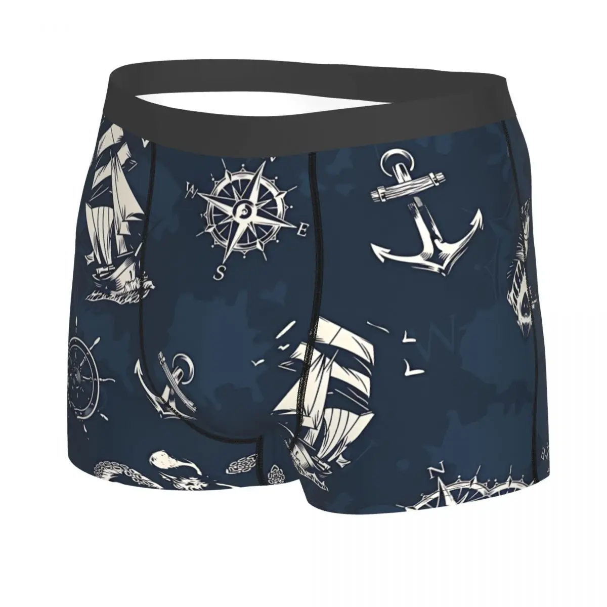 Vintage Nautical And Sea Man's Boxer Briefs Ocean Compass Breathable Creative Underwear Top Quality Print Shorts Birthday Gifts