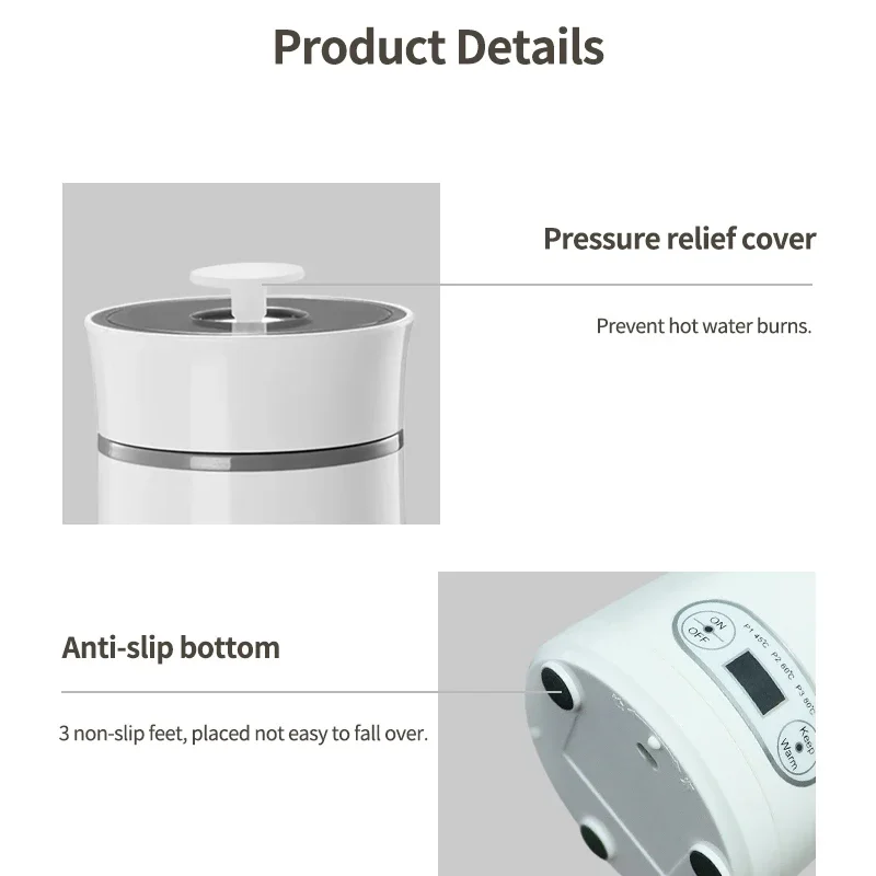 غلاية كهربائية محمولة للسفر، كوب زجاجة مياه كهربائية صغيرة من الفولاذ المقاوم للصدأ لغلي الماء الساخن ومسحوق حليب الأطفال