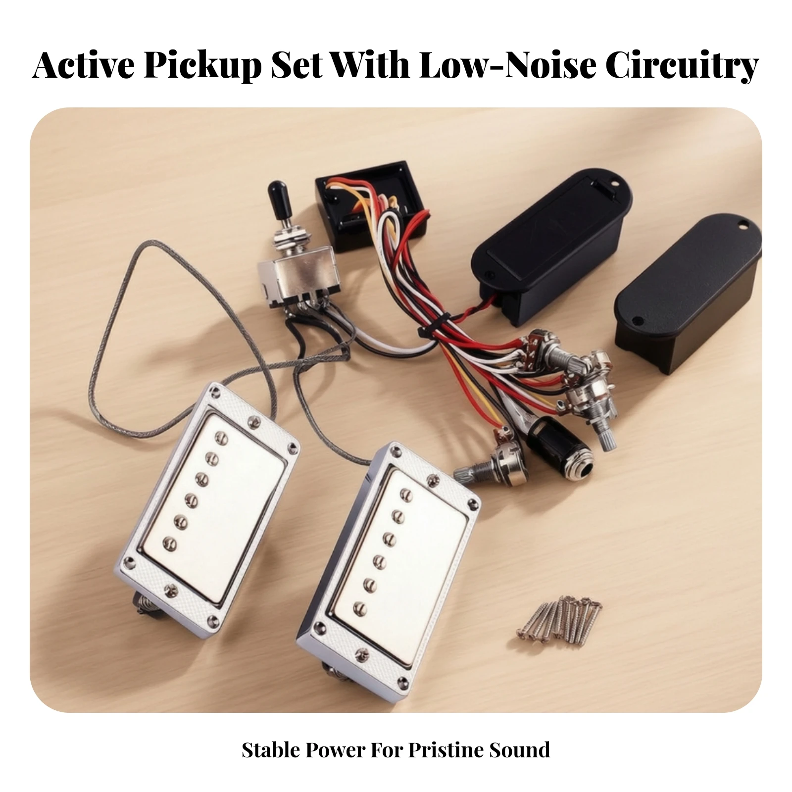 Guitar Pickup Kit with Wiring Harness Active Pre-Soldered Control System Hardware Chrome-Finished for Guitarists - view 4