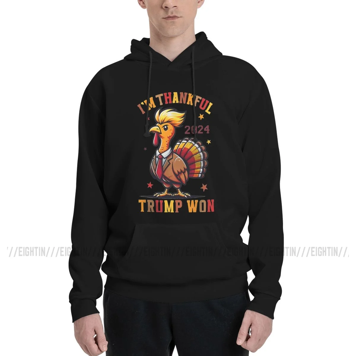 Trump Thanksgiving - I'm Thankful Trump Won 2024 Hip Hop Sweatshirts Men's Oversized Hoodie Winter Pullover