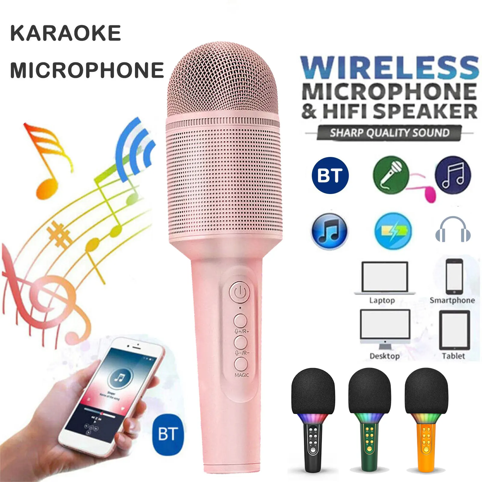 

Karaoke Microphone Bluetooth Wireless Portable Home Singing Machine with Duet Sing/Record/Play/Reverb for Adult/Kid Gift