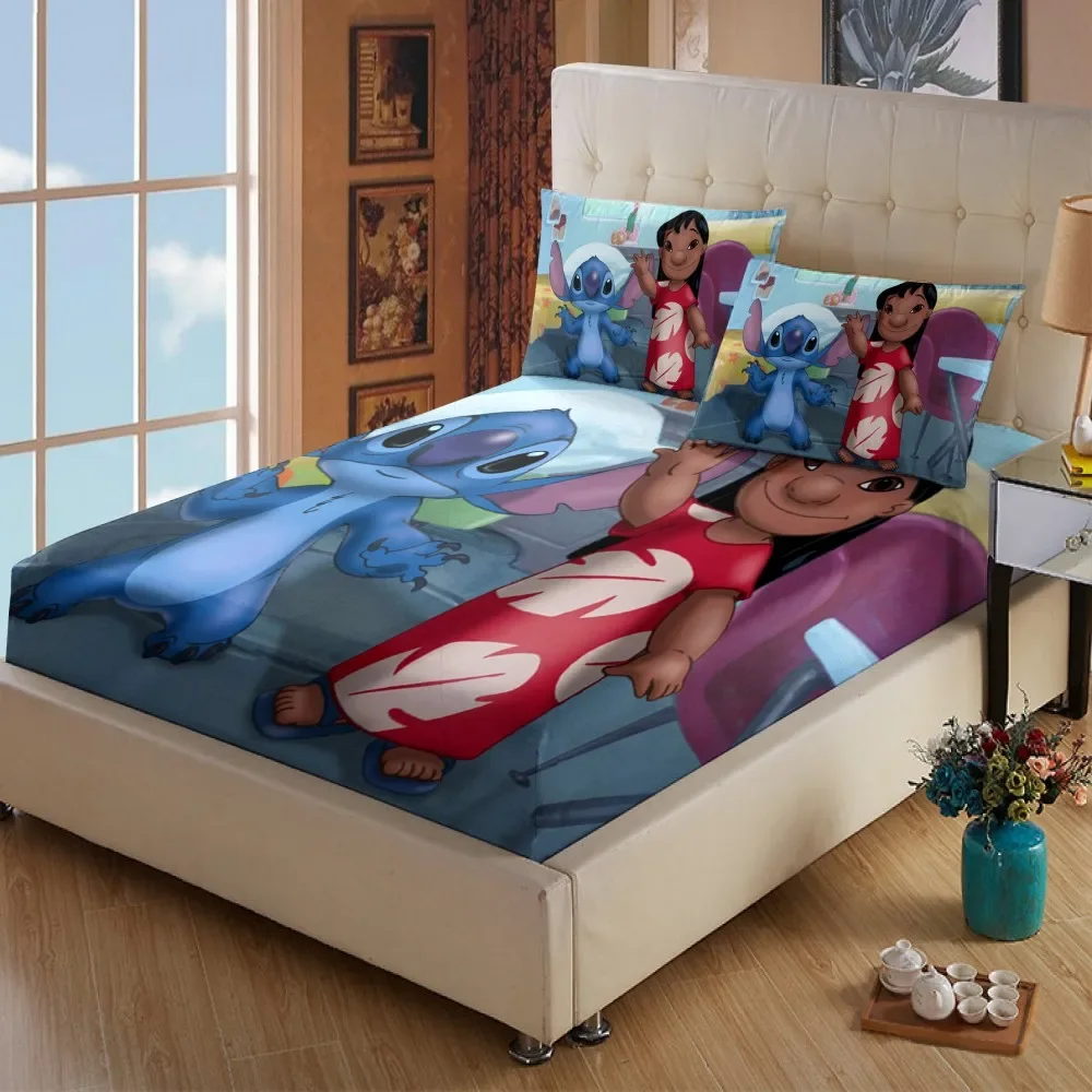 Disney Mini Lilo Stitch Cartoon Mattress cover Fitted Sheet Bed Sheets Bed Linen for Child Kids Teen Bedspread Bedroom Decor