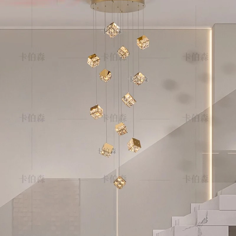 Modern Crystal Chandelier for Home Decoration, Stair Pendant Lamp, Living Room Pendant Lights, Iluminação Interior