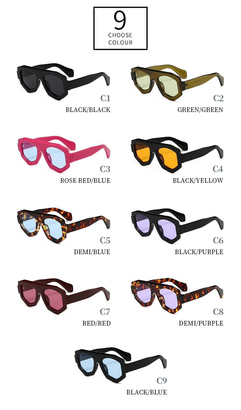 SO&EI Mode Unregelmäßige Quadratische Frauen Sonnenbrille Shades UV400 Retro Blau Lila Männer Sonnenbrille – Detail 6
