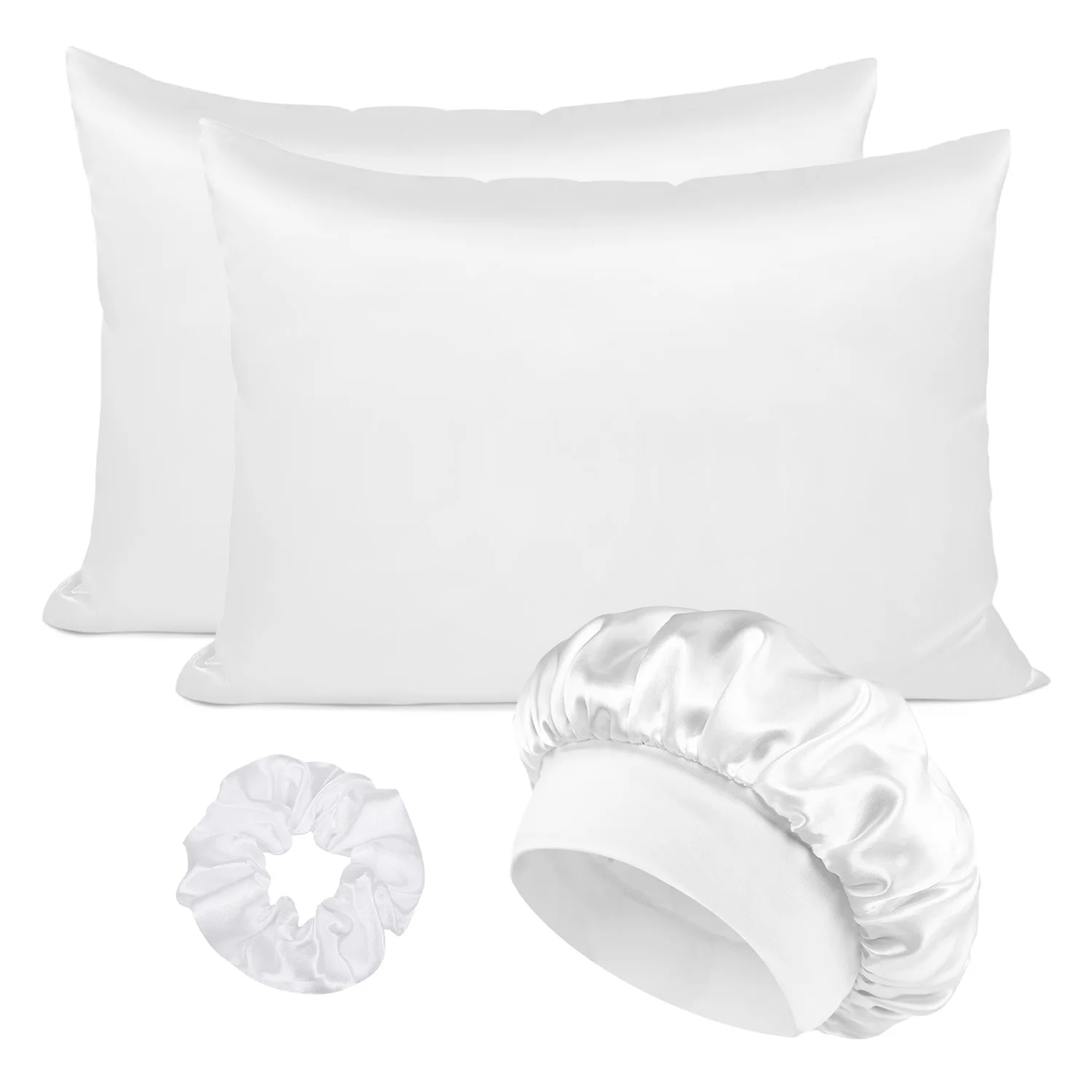 Luxus 4 TEILE/LOS 2 Kissenbezug Haar Scrunchie Nacht Hut Set Mode Imitation Seide Satin Kissenbezug Schlaf Set werkzeug Seidige Kappe – Detail 8