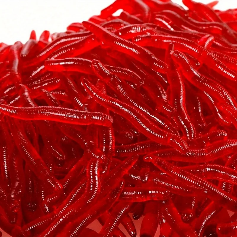 100 Pieces Creekmoon Simulated Red Worm Soft Bait - 35 Millimeter-Sized Realistic Rubber Earthworms, Artificial Shrimp Bait Suit