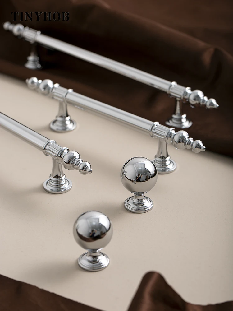 Tinyhob Solid Brass Bright Silver Luxury Cabinet Knobs Furniture Door Handle Available in Multiple Sizes  / Home Decor Door Knob