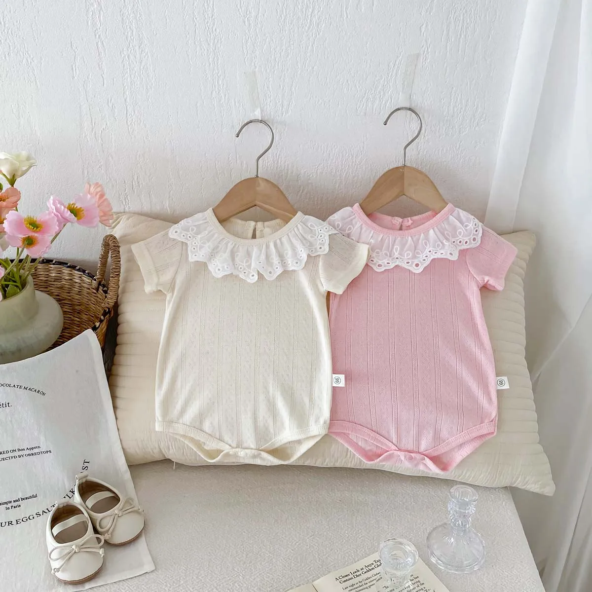 Ins Korean version of baby girl lace thin short sleeve jumpsuit, baby girl cute sweet princess jumpsuit, suitable for going out