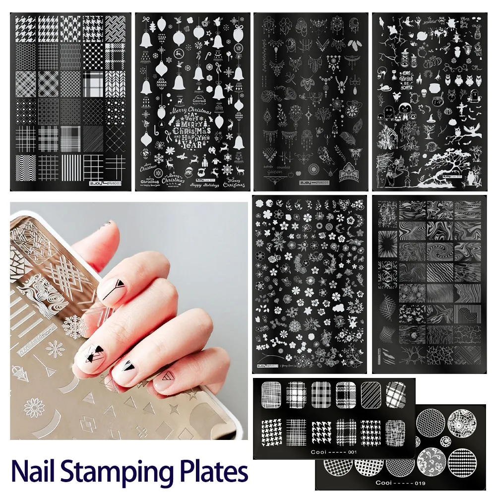 Plus Xl Nail Art Stamping Plates Classic Lattice/Plaid/Flower/Leaf/Marble Texture Image Nail Printing Stencil Nail Art Templat&1