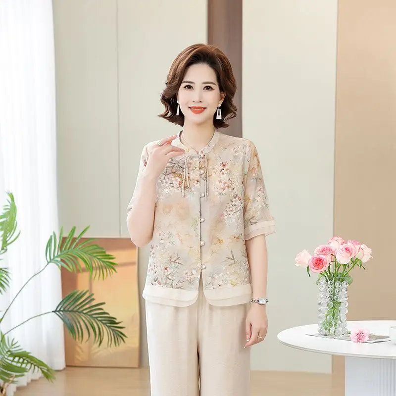 

New Chinese Style Mother's Spring Summer Lightweight Sleeveless Top Senior Women's Wearable Loose Shirts