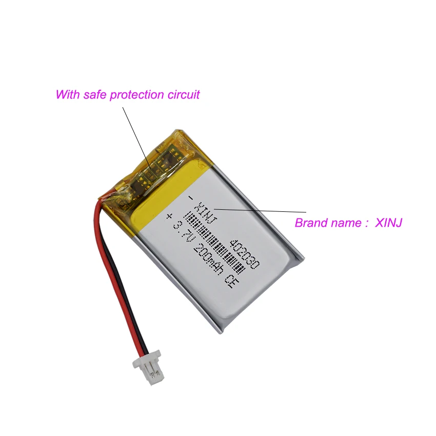 Akumulator litowy 3,7 V 200 mAh 0,74 Wh 402030   Li-ion JST 2pin 1.0mm złącze do kamery samochodowej Sat Nav Mp4 DVR DVC rejestrator jazdy