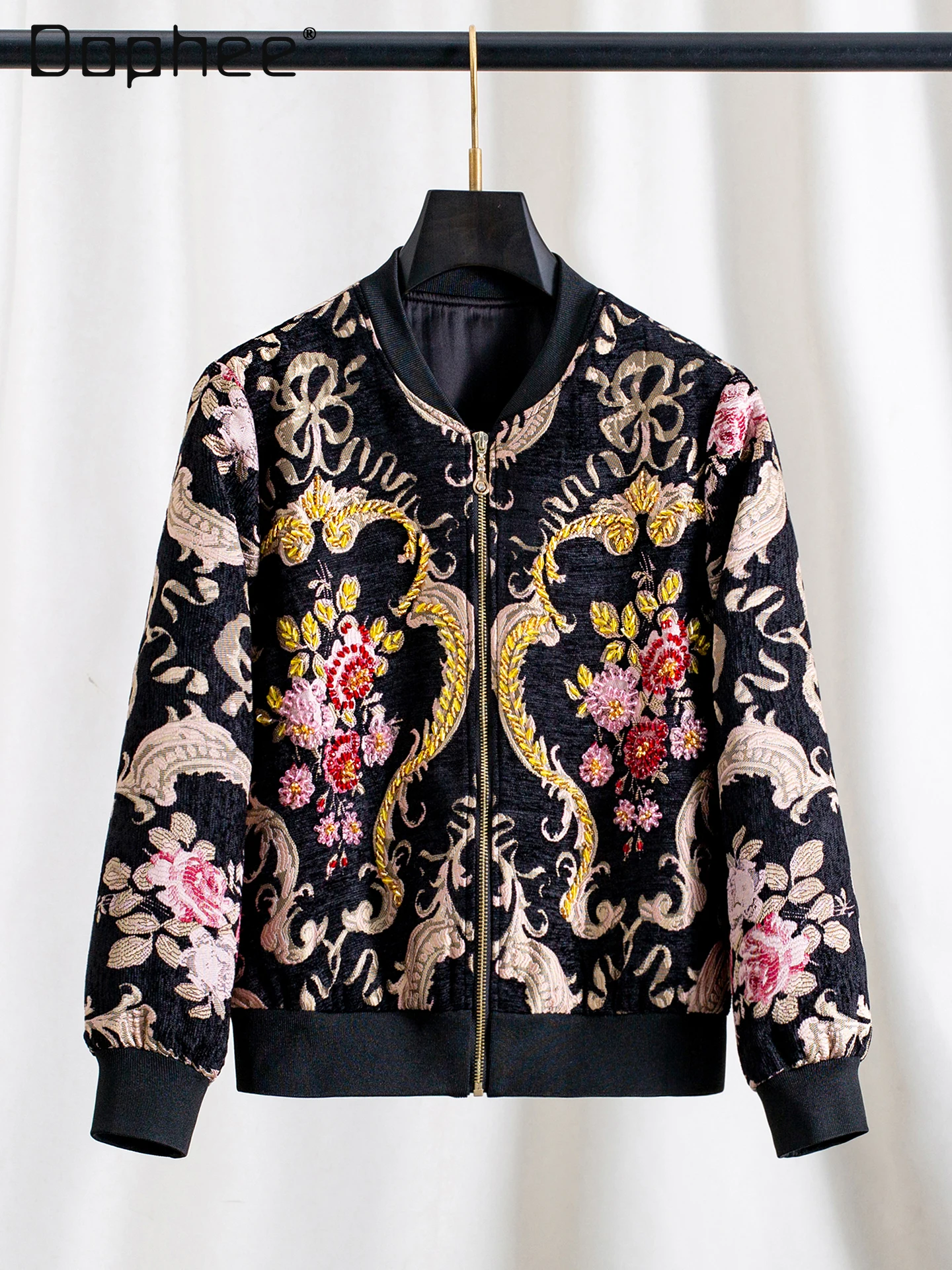 High-End European Retro Baseball Jackets for Women Elegant Luxury Beaded Cartoon Embroidery Long Sleeve Jacket New Autumn Winter
