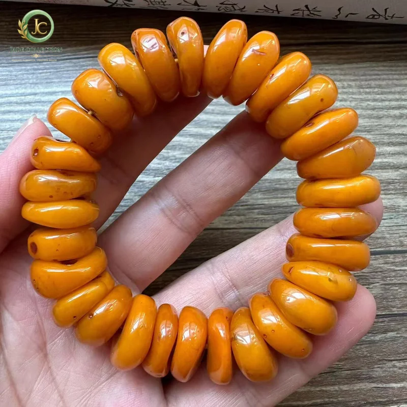 Second-generation Tibetan-style old amber bracelet for men, resin barrel beads, trade fair stall, flea market, antique collectib
