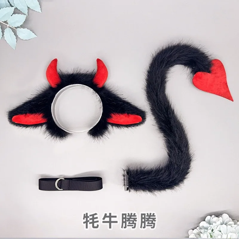 

Halloween Demon Horn-shaped Hair Hoop Goth Black Red Bull Ears Hairband for Women Girls Halloween Costume Party Cosplay Headwear