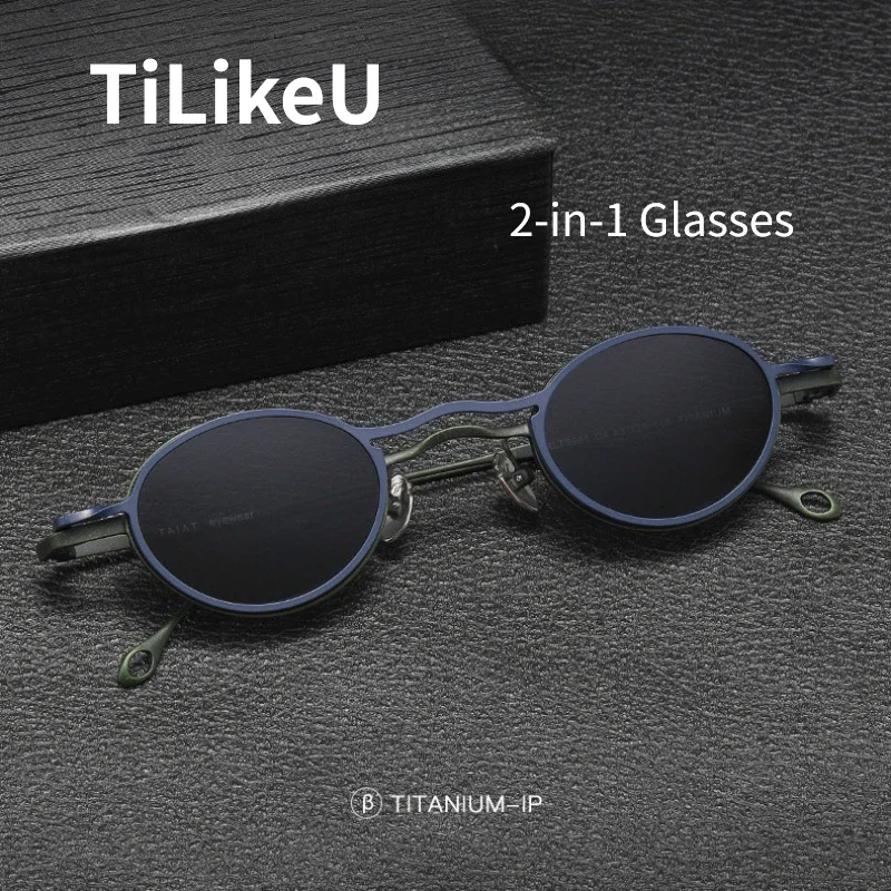 

Новые ретро овальные оправы для очков из чистого титана с магнитом 2 в 1, солнцезащитные очки на клипсе, мужские уличные поляризационные UV400, защитные очки для глаз