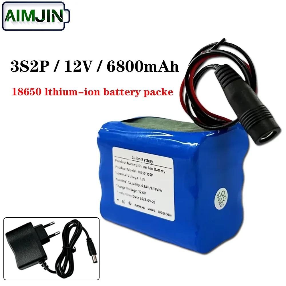 

3S2P 12V 6800mah Battery 18650 Li-Ion 6.8Ah Battery with BMS Lithium Battery Packs Protection Board + Charger