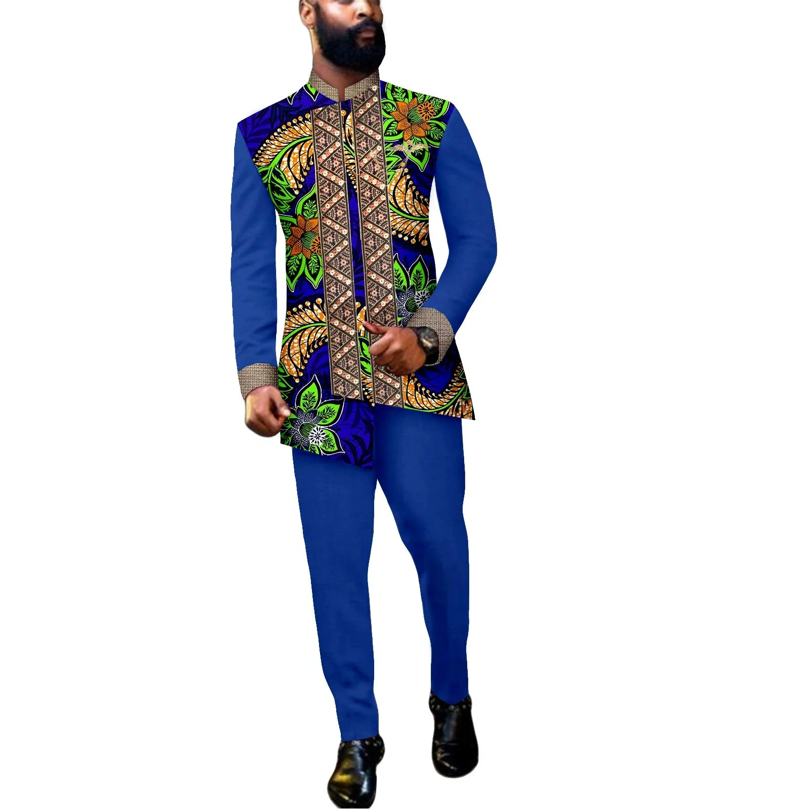 2025 أنيقة النمط الأفريقي الرجال بدلة فاخرة منقوشة شريط واحد الصدر دعوى وسراويل 2 قطعة بدلة عمل غير رسمية للرجال