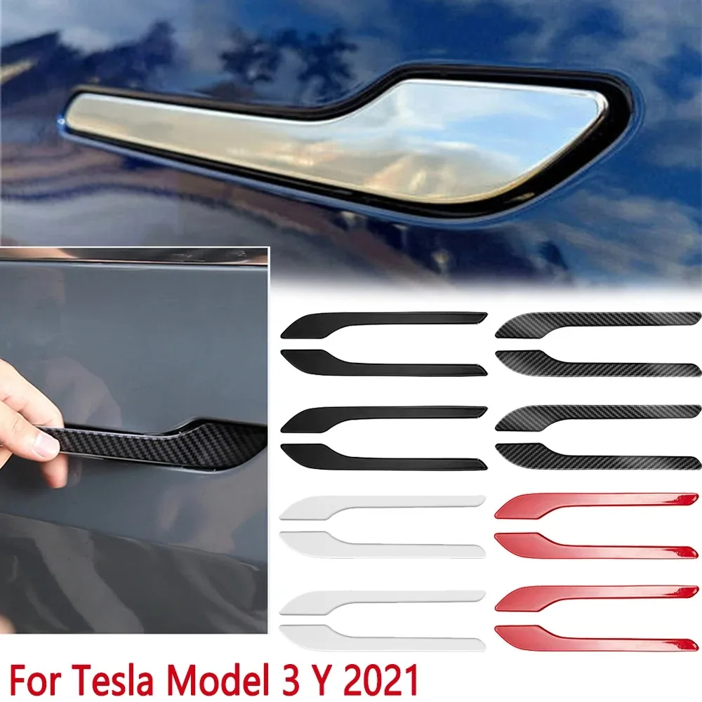 4pcs For Tesla Model 3 2021 Car Door Handle Wrap Protective Stickers for Tesla Model Y Accessories ABS Modification Handle Cover