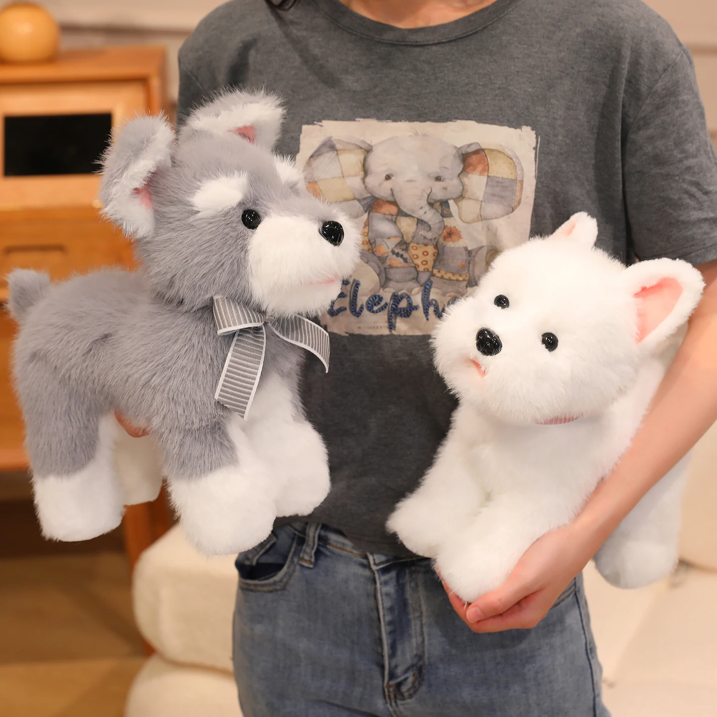ตุ๊กตาสัตว์เลี้ยงชเนาเซอร์จำลองเหมือนจริง ของเล่นตุ๊กตาขนนุ่มน่ารักสำหรับเด็ก ของขวัญวันเกิด ของตกแต่ง