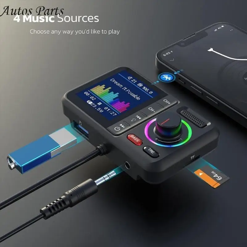 57BA Music Streaming Car FM Transmitter HiFi Sound with Quick Charging Ports Power Delivery Big Screen Intelligent Charging