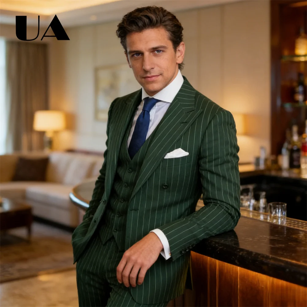 Striped Three Piece Formal Suit for Men, Jacket Pants Waistcoat Custom Tailored Business Suit Set, Plus Size Tuxedo Prom Suit