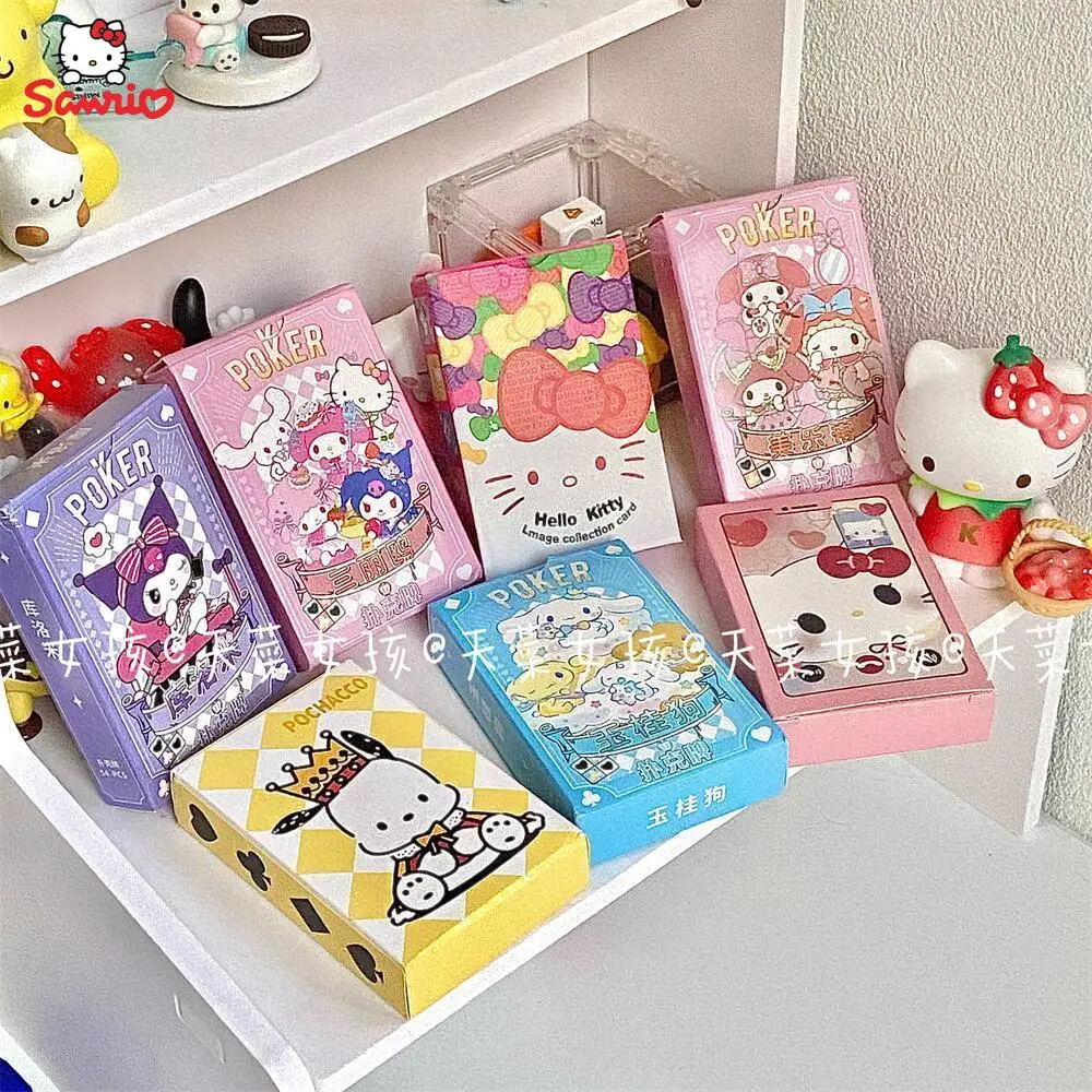 Kawaii Sanrio Accessories Cinnamoroll Kuromi My Melody Cartoon Cute Family Game Playing Card Student Party Playing Card Toy Gift