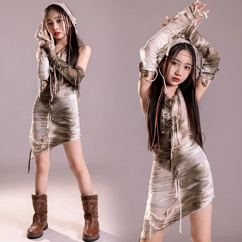 

Girls Jazz Dune Wasteland Dress Latin Cha-cha Drum Costume