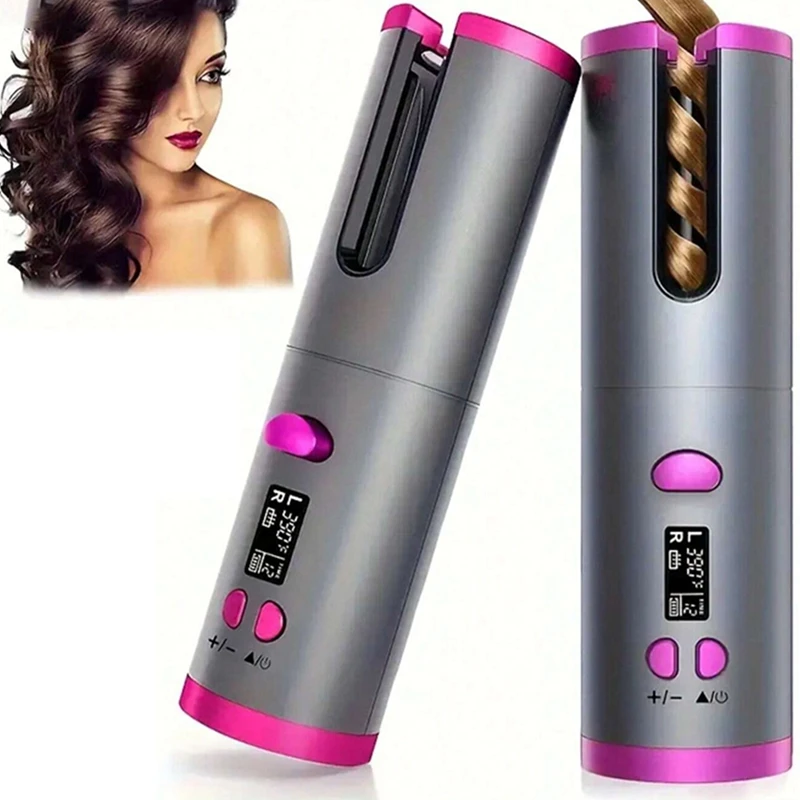 ◉Portable Cordless Automatic Hair Curler with Ceramic Rotating , Intelligent Temperature Control Blue