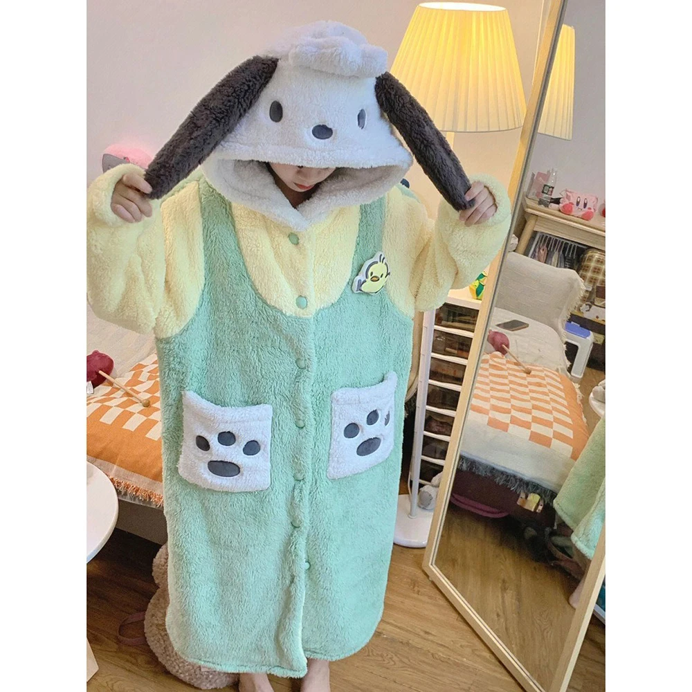 Adult Dog Kigurumi Women Men Cartoon Animal Cosplay Costume Winter Pajamas Set Hooded Couple Funny Party Nightgown Suit Nighties