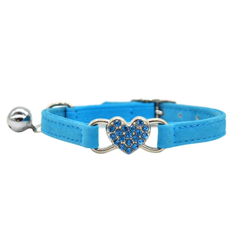 

Premium Cat Collar Rhinestone Heart Shape Adjustable Chain for Walking Blue Pet Kitten Bells Shiny Decor Home Travel Outdoor