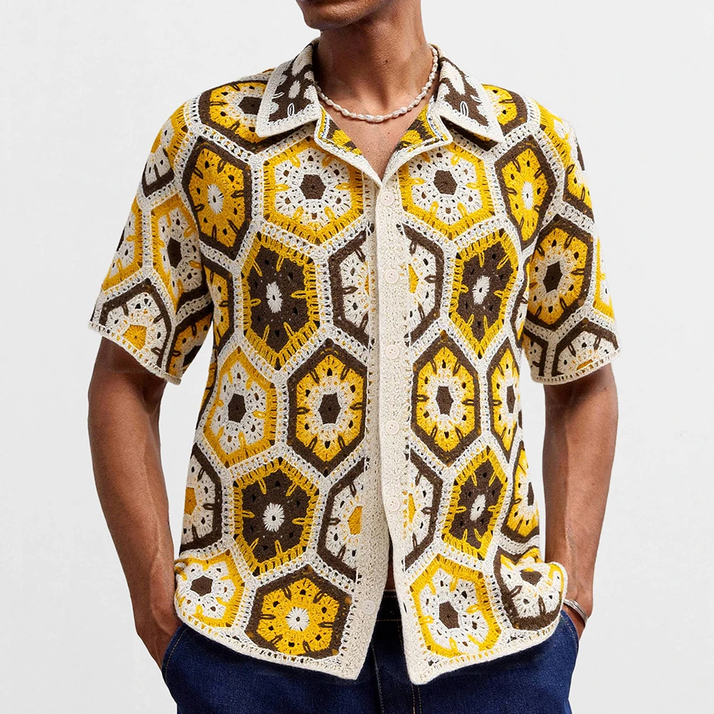 

Summer New Men's Color Matching Knitted Short-Sleeved Polo Shirt Retro Fashion Trend Loose Casual Breathable Niche Men's Tops