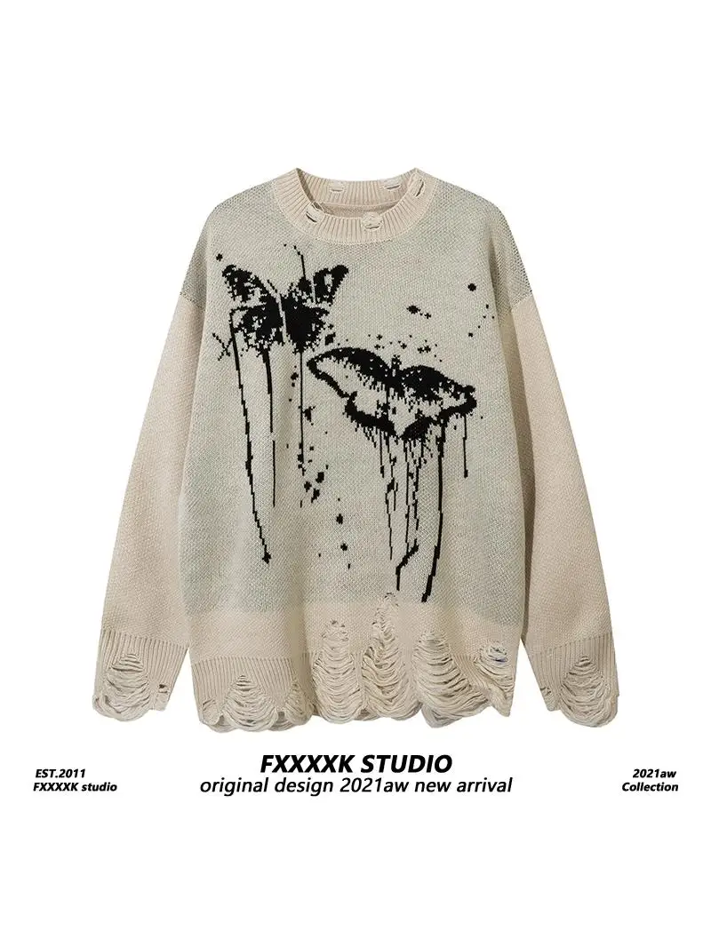 

Оригинальный американский ретро-свитер FXK с вырезами, свободный вязаный свитер для мужчин и женщин, модный брендовый свитер для пар.