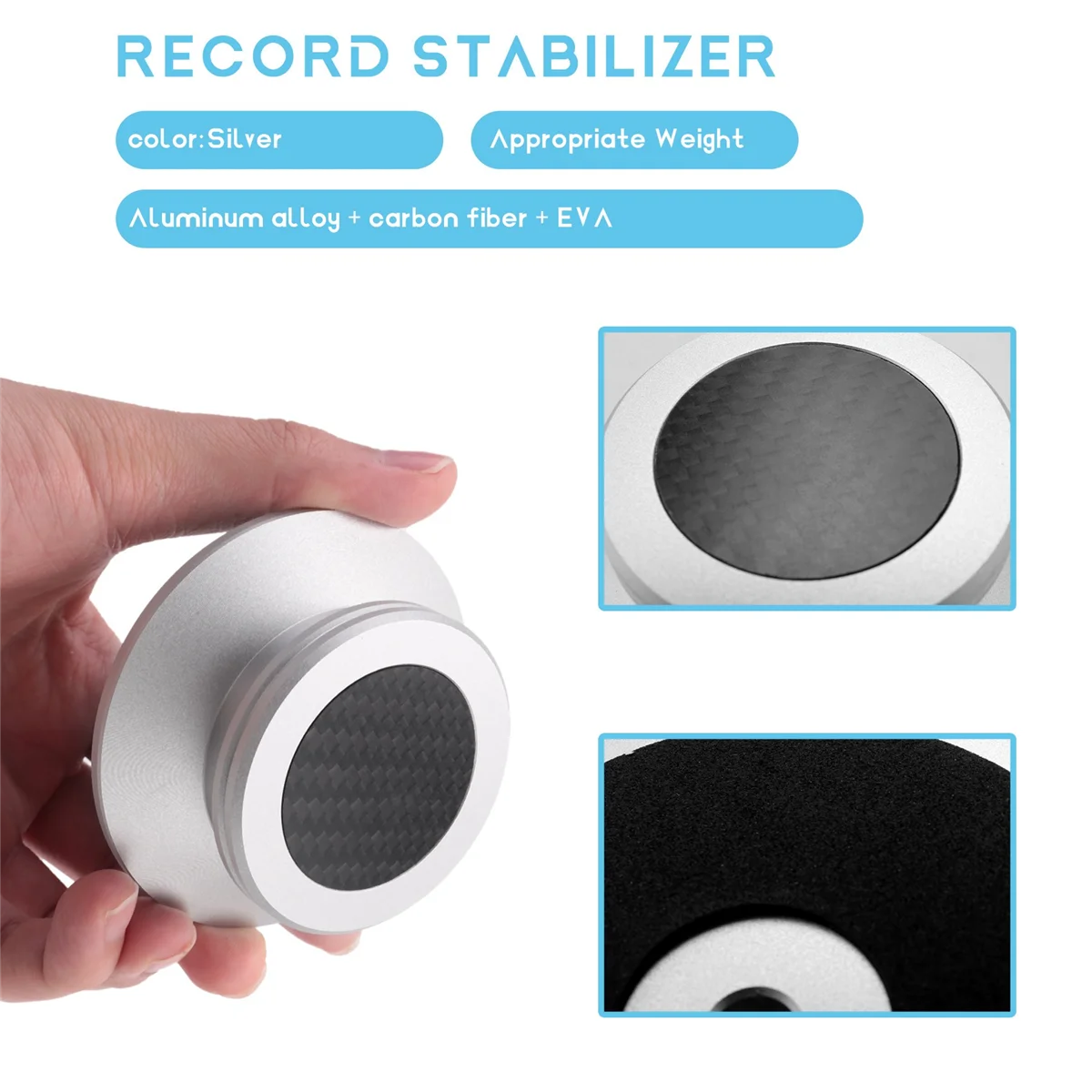 Стабилизатор веса пластин с мягкой защитной накладкой для профиля проигрывателя виниловых пластинок Hifi LP (серебристый)