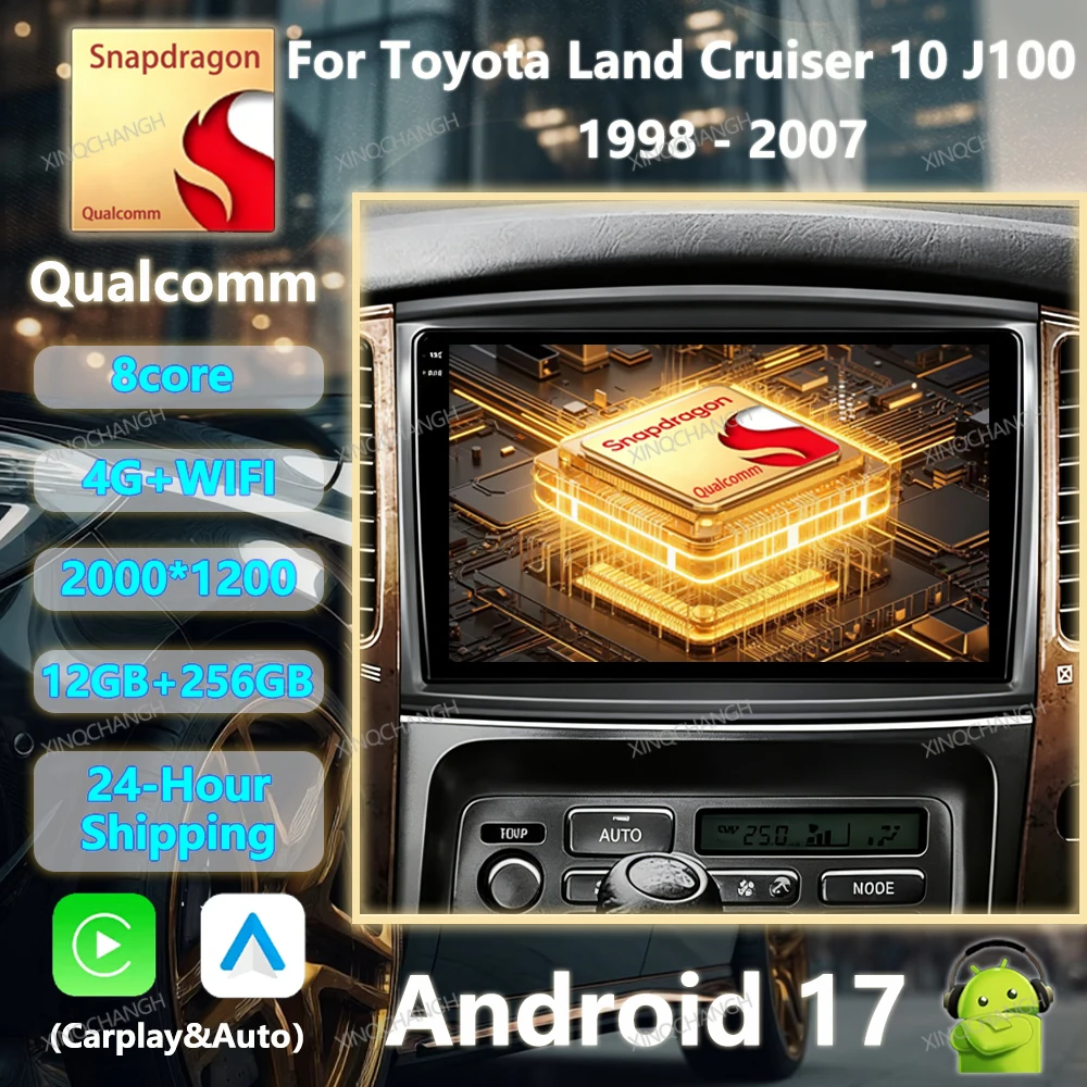 Android 17 Car Radio For Toyota Land Cruiser 10 J100 100 1998 - 2007 QLED Multimedia Stereo Video Player 2DIN 4G LTE 5G WIFI BT