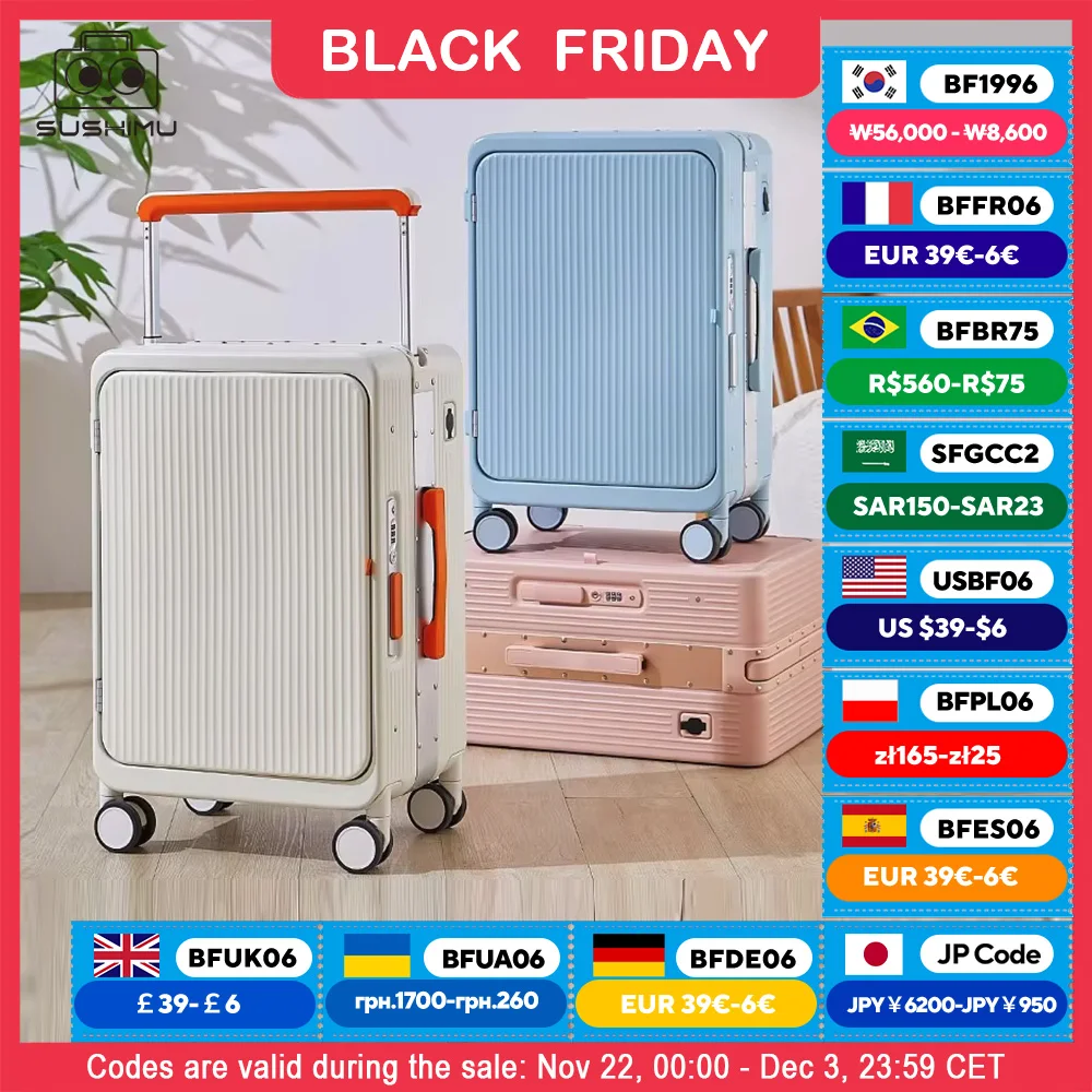 The new wide trolley cabin suitcase, aluminum frame trolley suitcase, spinner suitcase, personalized front opening business offi