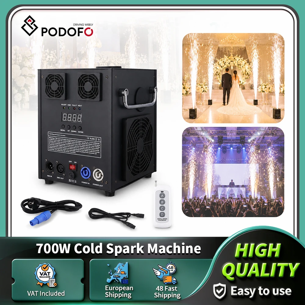 Podofo Macchina per Scintille Fredde da 700W per Interni ed Esterni, Macchina per Fuochi d'Artificio Sicura al Tatto, Senza Fumo, per Matrimoni, Feste, DJ, Concerti
