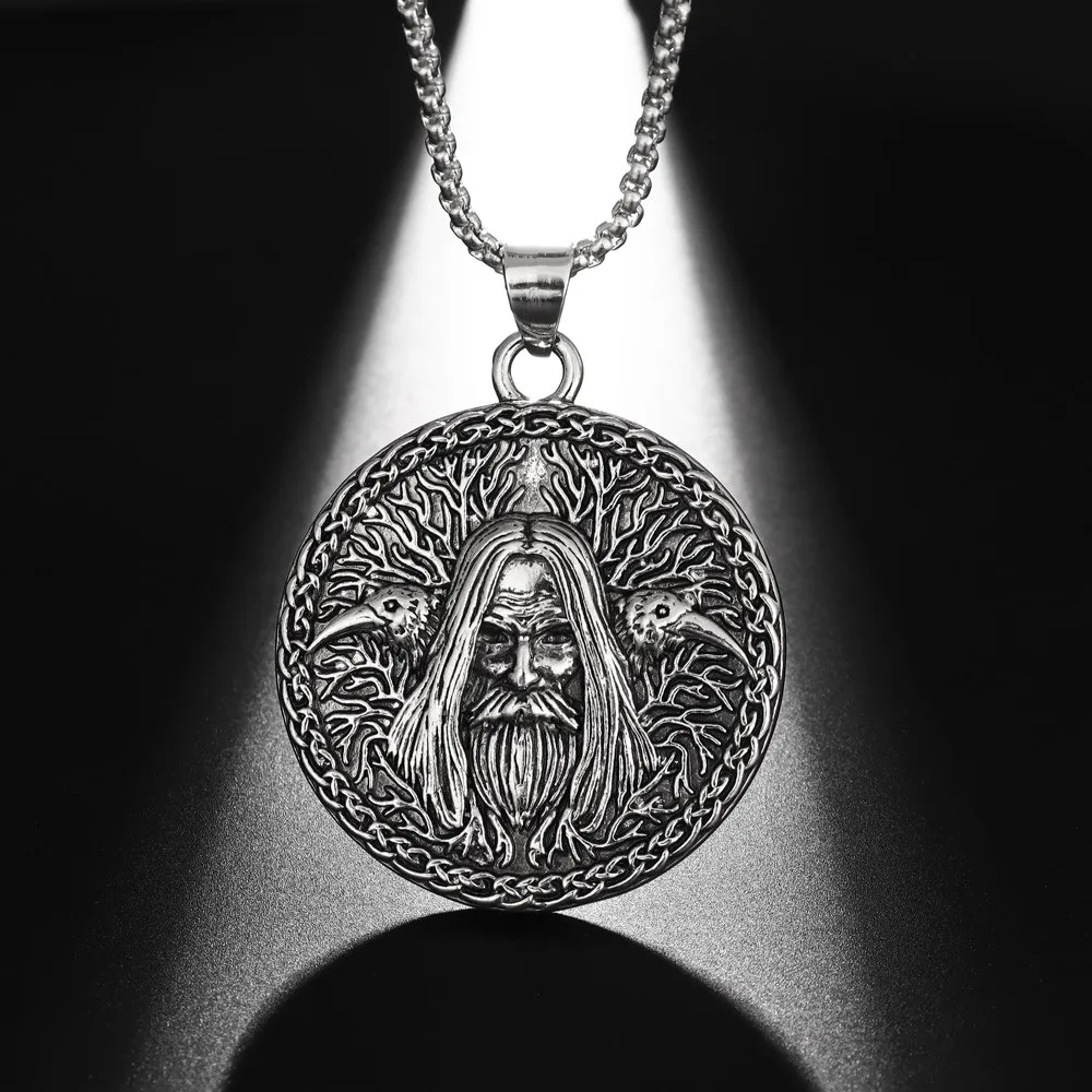 New Vintage Viking Pendant Necklace Titanium Steel Wizard Old Man Head Pendant Men's Necklace Jewelry Wholesale