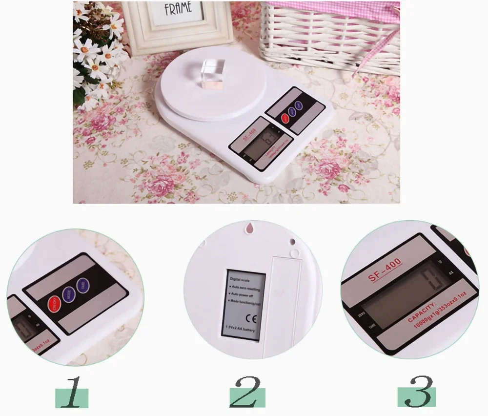 Smart Kitchen scale Digital electronic food scale Weighing Scale SF-400 10KG / 1g Kitchen Mail LCD White accessories