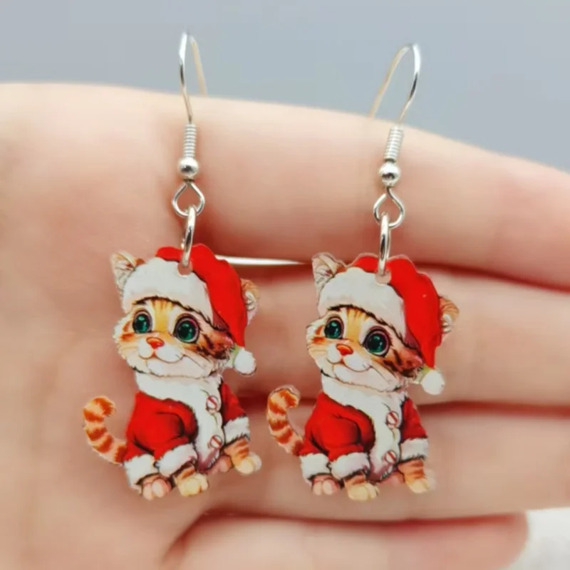 1 pair of acrylic Christmas cat earrings, women's earrings, the best choice for gifts