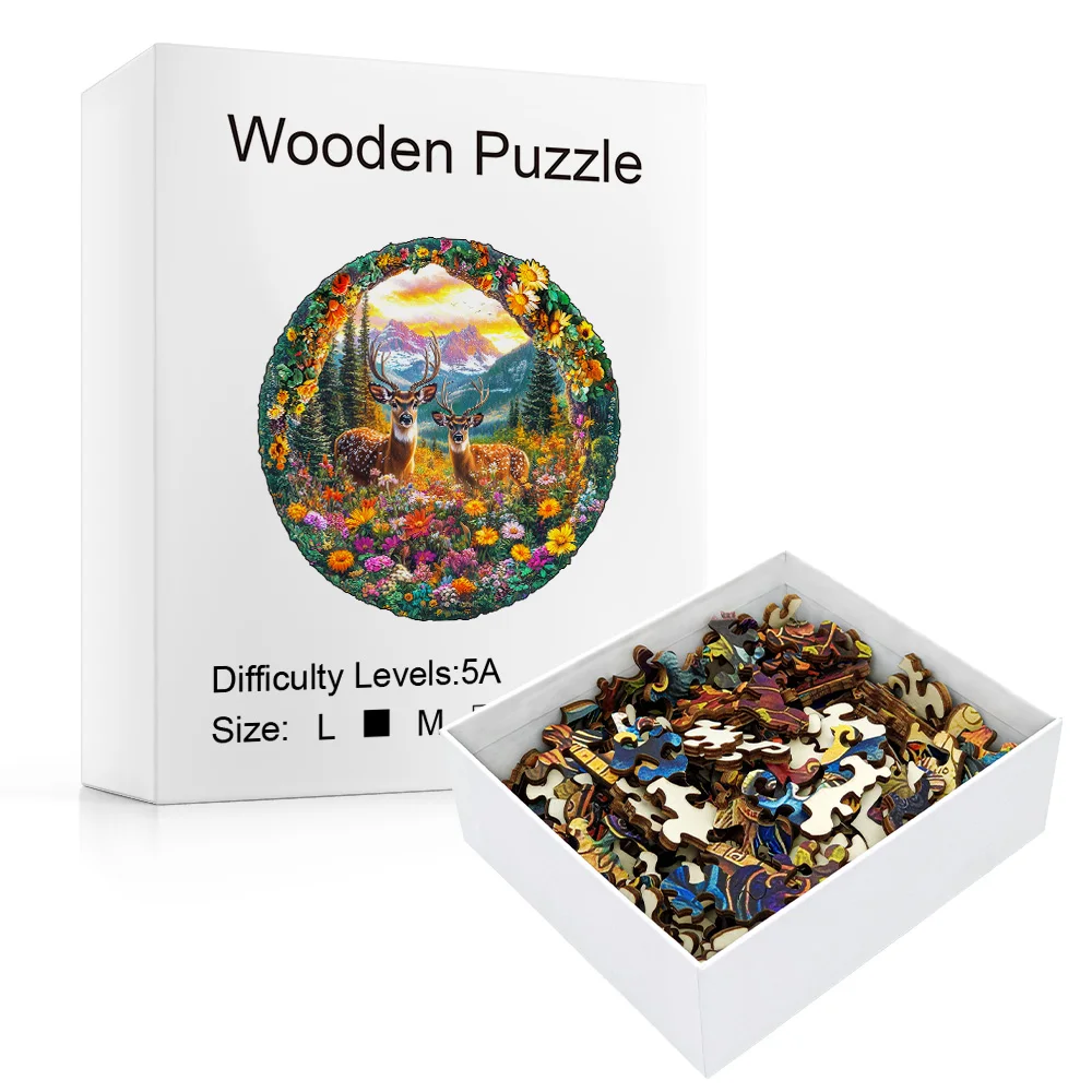 Puzzle Drewniane Jelenie - Puzzle Kosmiczne - Unikalne prezenty na przyjęcia, nieregularne puzzle drewniane w kształcie zwierząt, dekoracyjne obrazy artystyczne