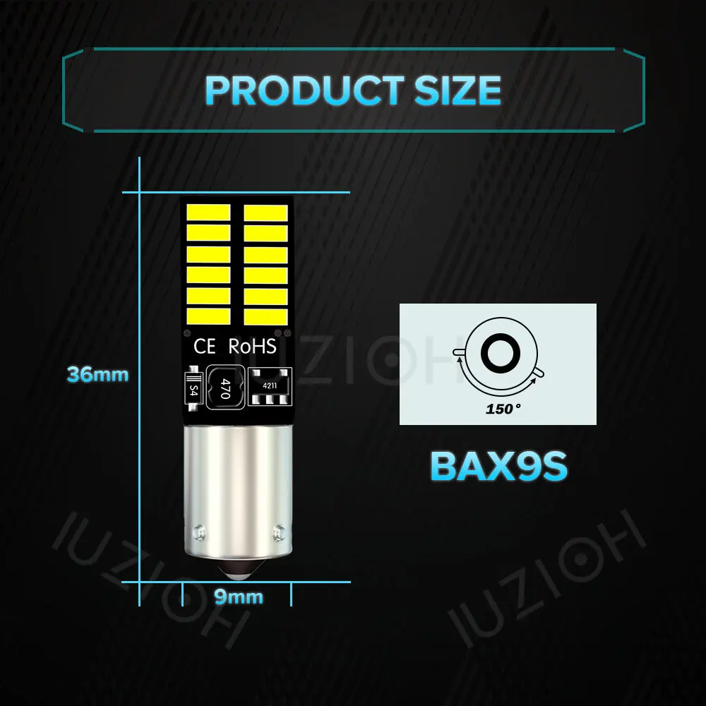 IUZIOH 2PCS Led T10 Bulb BAX9S BAY9S BA9S H6W H21W 194 4014 Interior W5W T4W Indicator Signal Lamp Car Parking Light White 12V