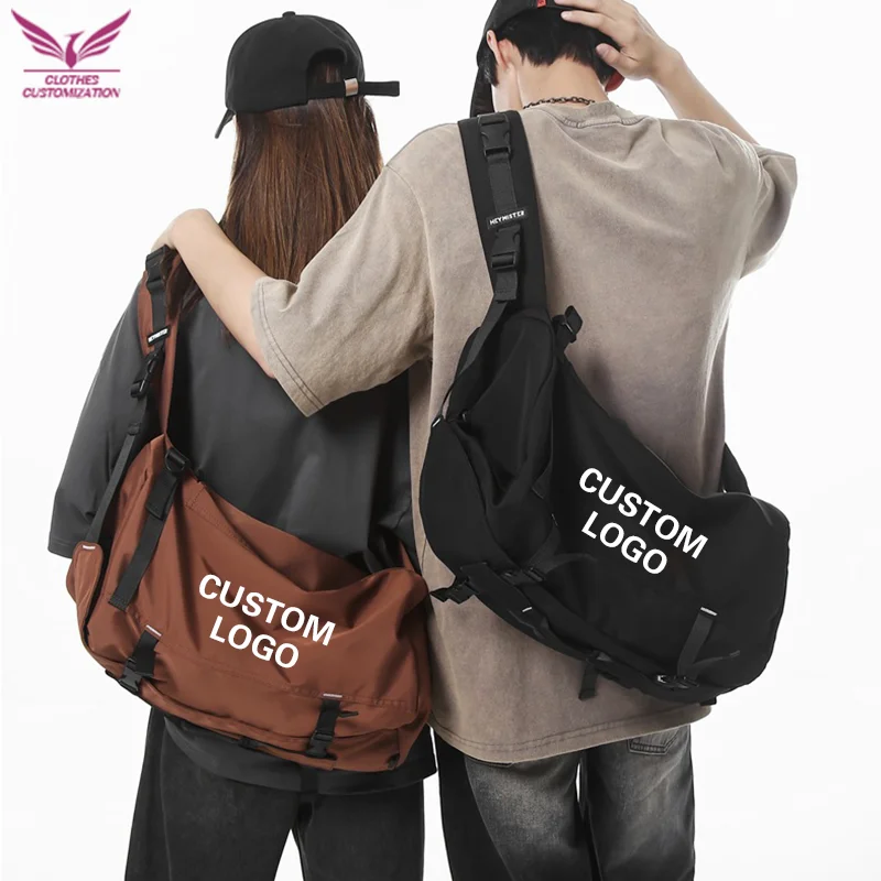 

Custom logo Nylon crossbody bag men's outdoor casual waterproof simple sports backpack print picture Female sports Shoulder Bag